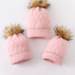 Pink cross cable knit pom pom beanie hat baby toddler adult