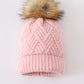 Pink cross cable knit pom pom beanie hat baby toddler adult