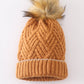 Camel cross cable knit pom pom beanie hat baby toddler adult