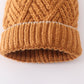 Camel cross cable knit pom pom beanie hat baby toddler adult