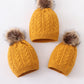 Mustard cable knit pom pom beanie hat baby toddler adult