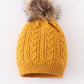 Mustard cable knit pom pom beanie hat baby toddler adult