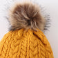 Mustard cable knit pom pom beanie hat baby toddler adult