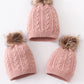 Dust rose cable knit pom pom beanie hat baby toddler adult