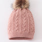 Dust rose cable knit pom pom beanie hat baby toddler adult