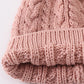 Dust rose cable knit pom pom beanie hat baby toddler adult