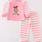 pink stripe girl pajamas set