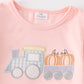 Beige train pumpkin applique girl set