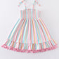 Pink stripe smocked strap dress