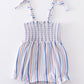 Blue stripe smocked strap girl bubble