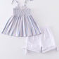 Blue stripe smocked strap girl set