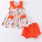 Orange floral print baby bloomers set