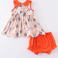 Orange floral print baby bloomers set