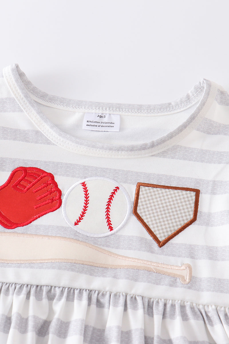 Gray stripe baseball applique girl set