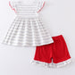 Gray stripe baseball applique girl set