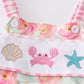 Pink floral print crab embroidery girl swimsuit