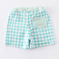 Green plaid crab embroidery boy swim trunks