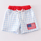 Patriotic plaid flag embroidery boy swim trunks