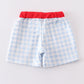 Patriotic plaid flag embroidery boy swim trunks