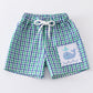 Green whale embroidery plaid boy trunks