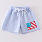 Blue patriotic flag applique seersucker boy swim trunks