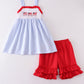 Patriotic flag embroidery seersucker girl set