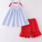 Patriotic flag embroidery seersucker girl set