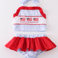 Patriotic flag embroidery smocked seersucker 2pc girl swimsuit