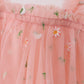 Pink strap daisy embroidery tulle dress