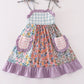 Purple floral print ruffle girl dress