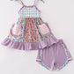 Purple floral print ruffle girl set