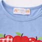 Blue apple applique girl set