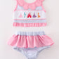 Seersucker castle embroidery 2pc girl swimsuit