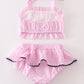 Pink seersucker mermaid embroidery 2pc girl swimsuit