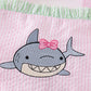 Beige seersucker shark embroidery 2pc girl swimsuit