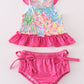 Pink tropical floral girl swimsuit set