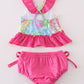 Pink tropical floral girl swimsuit set