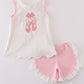 Pink ballet shoes applique girl set