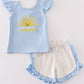 Blue you are my sunshine applique girl set