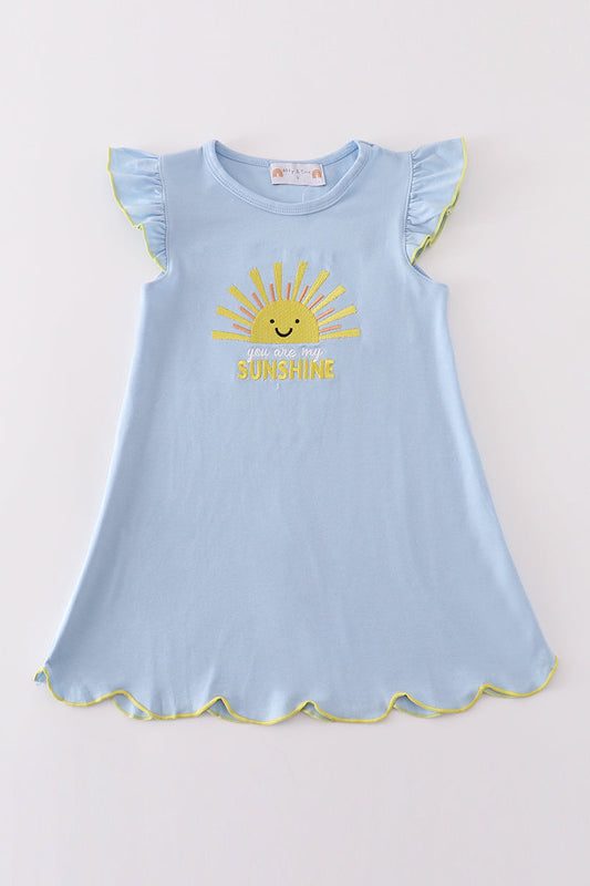 Blue you are my sunshine applique girl dress