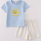 Blue you are my sunshine applique boy set