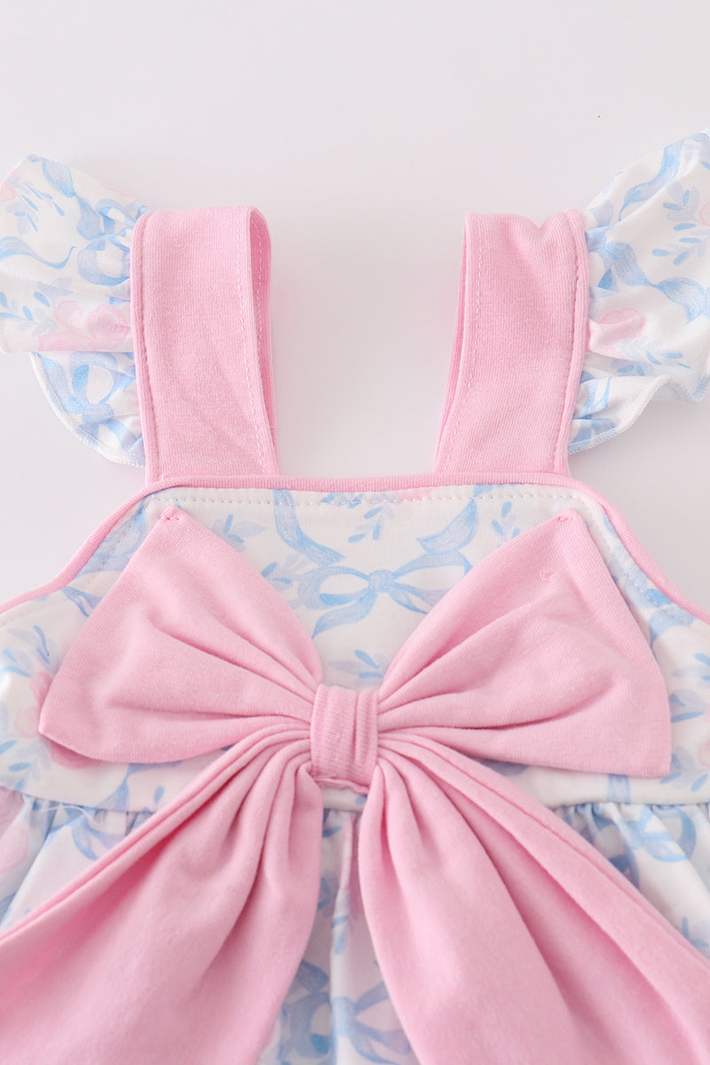 Blue bow tie print girl bloomer set