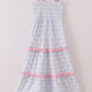 Blue bow tie print smocked mom dress