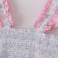 Blue bow tie print smocked mom dress