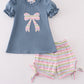 Blue bow applique girl set