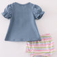 Blue bow applique girl bloomer set