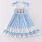 Blue princess embroidery ruffle dress