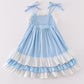 Blue princess embroidery ruffle dress