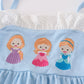 Blue princess embroidery ruffle girl set