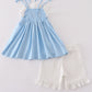 Blue princess embroidery ruffle girl set